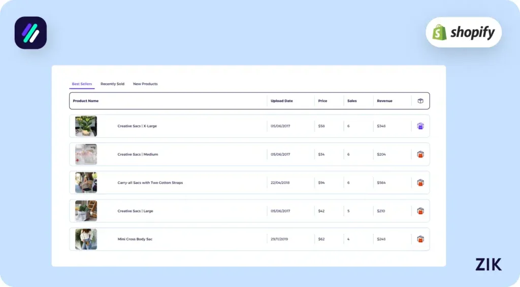 Click on the box icon next to the products listed