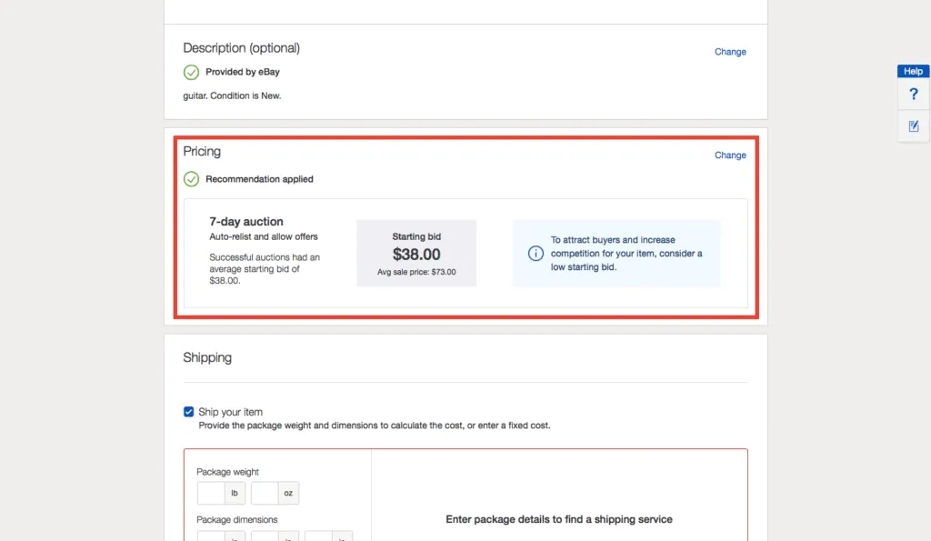 Price your product in eBay