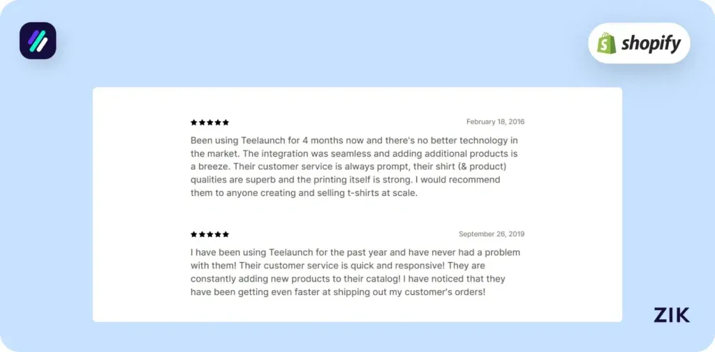 Print on Demand Apps Teelaunch reviews