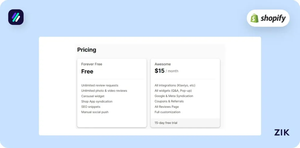 Shopify Review Apps Judge Me pricing