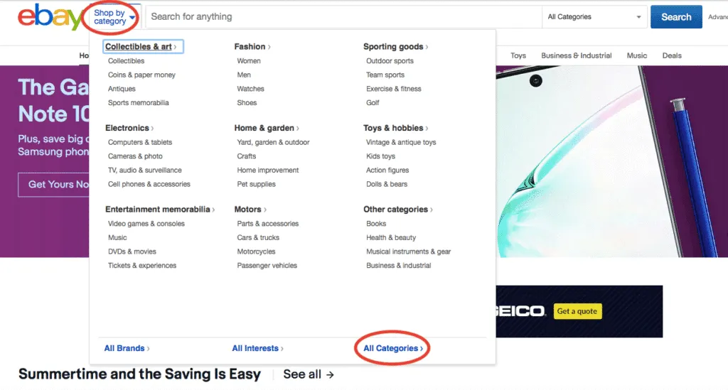 click “Shop by Category”