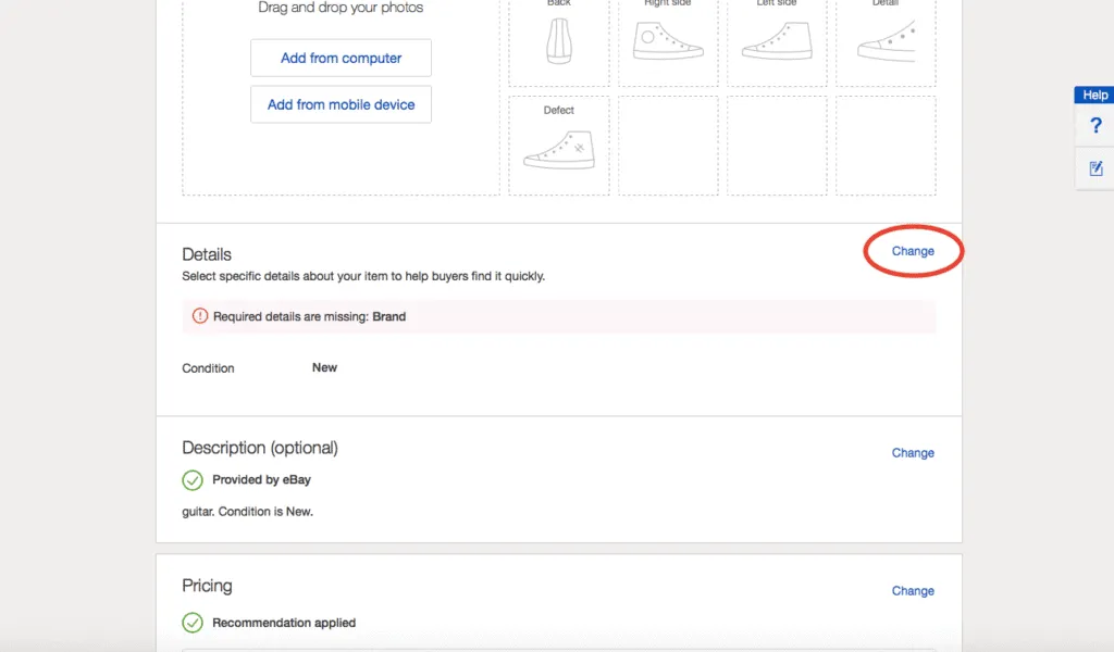 click the “Change” button in the “Details” section