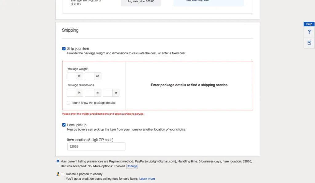 eBay shipping options