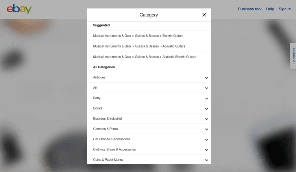 eBay will show you a list of categories related to your entry
