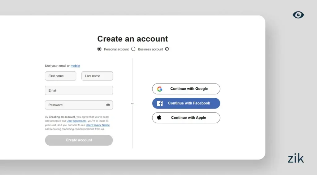 Register an account on eBay Australia