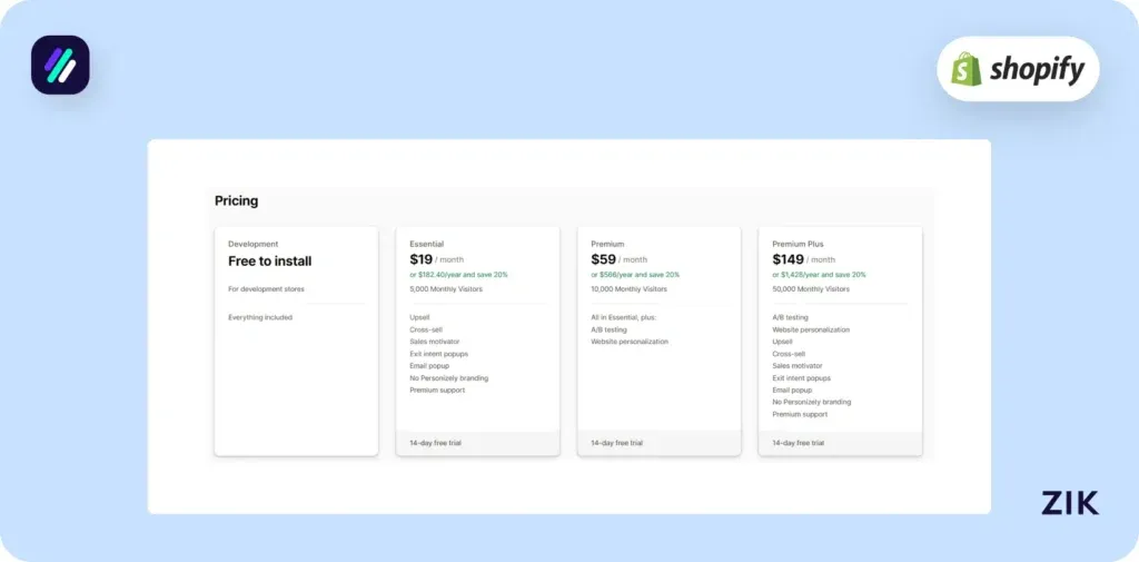 Shopify Pop-Up Apps Personizely pricing