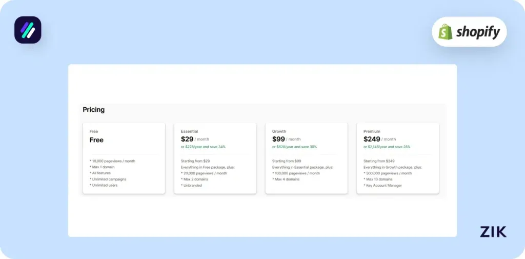 Shopify Pop-Up Apps Proof Bear pricing