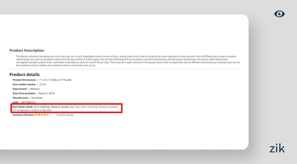 You can find the BSR for a product under its 
