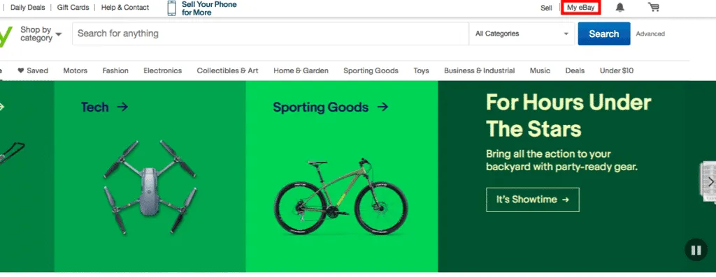 click “My eBay” in the top right corner