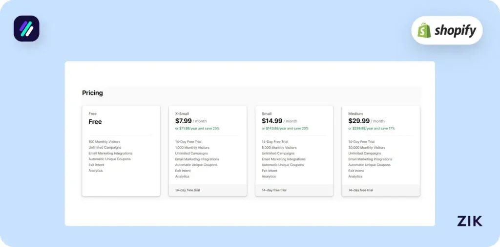hopify Pop-Up Apps Woohoo pricing