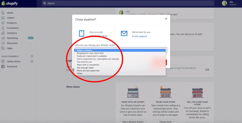 select a reason why you are closing
