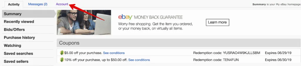 Go Back To The “Account” Tab