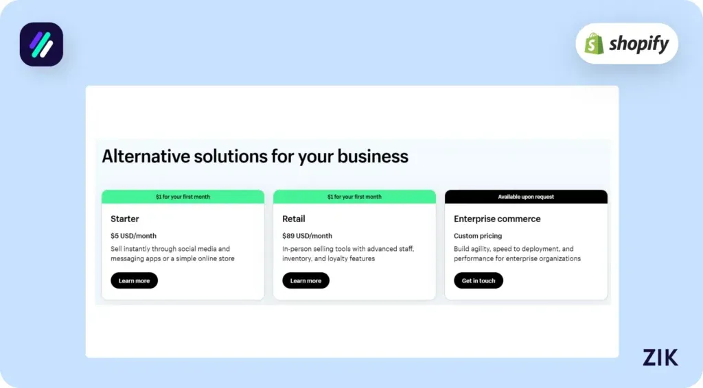 Shopify offers alternative plans