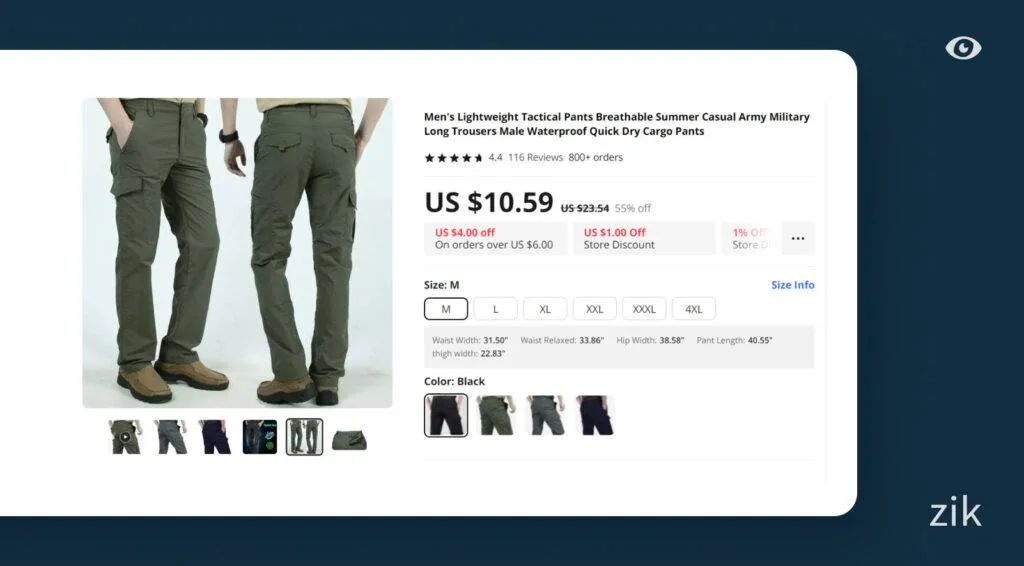 cargo pants aliexpress listings