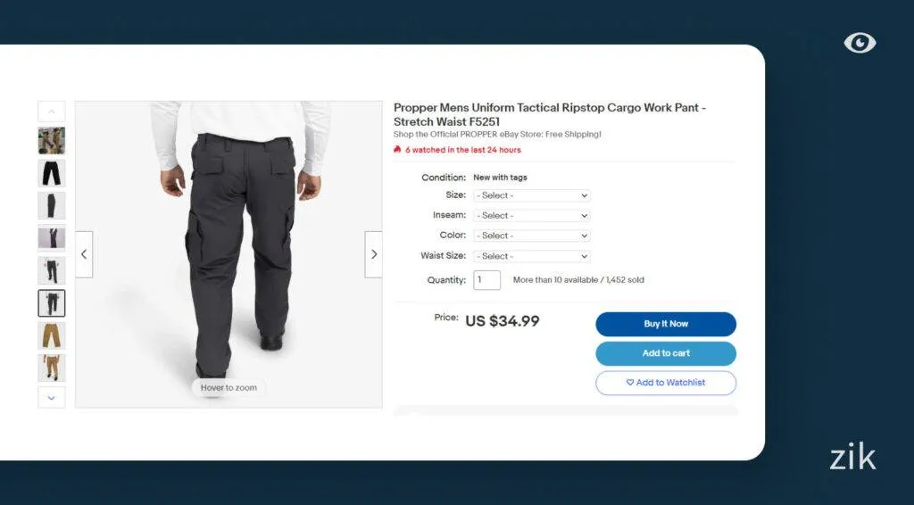 cargo pants ebay listing
