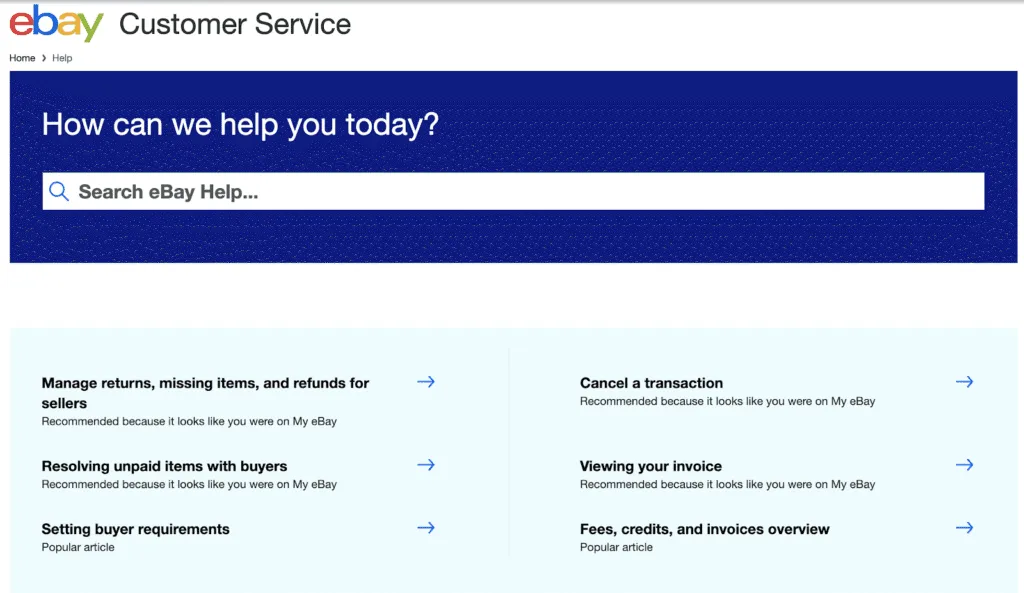 contact a customer service representative at eBay