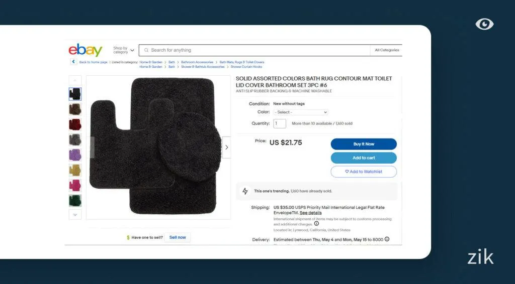 eBay bath mat listing