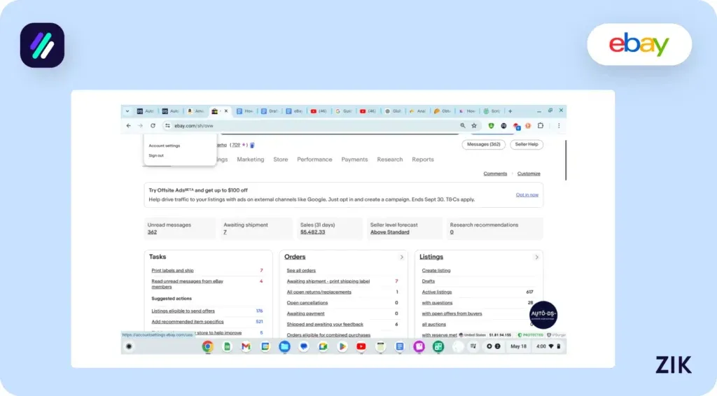 Sign up via the eBay international shipping link