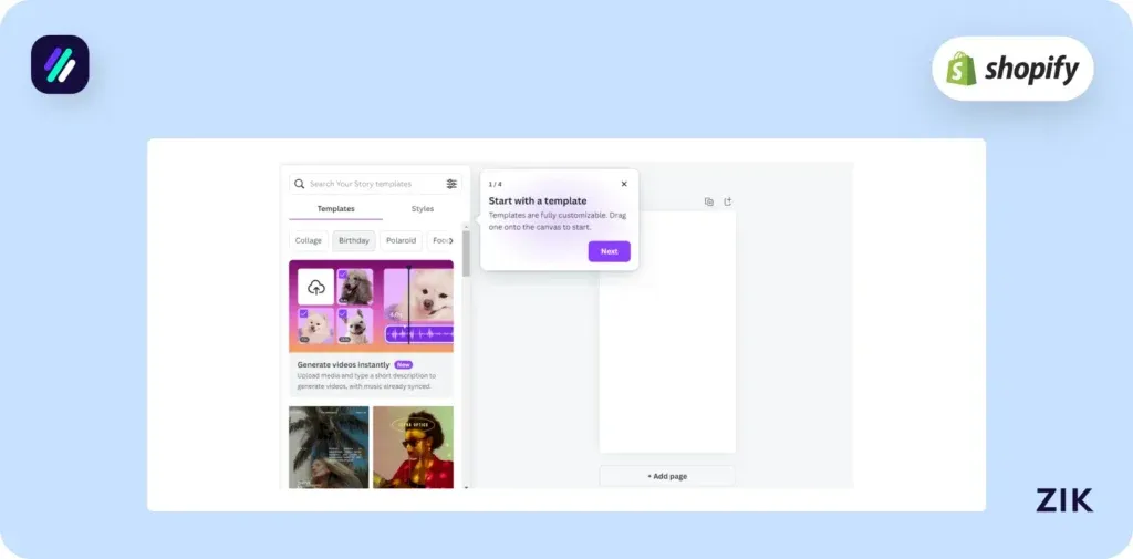 click on the specific social media template