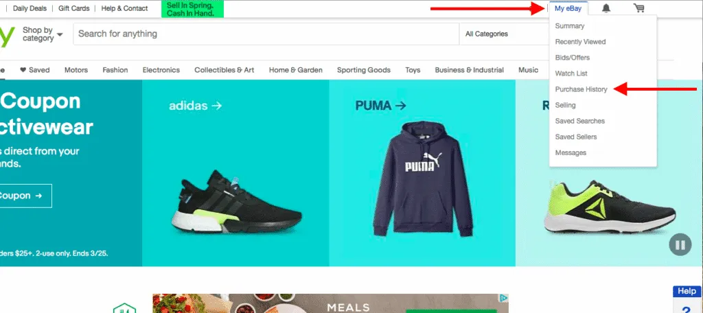 go to your purchase history: How to Contact eBay Customer Service