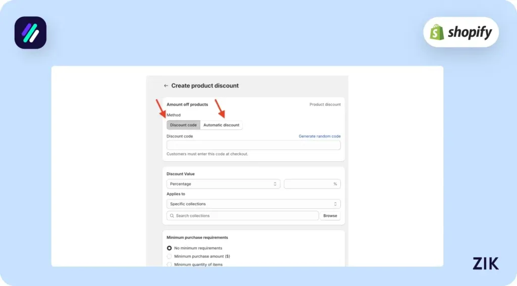 two options when setting up discount codes