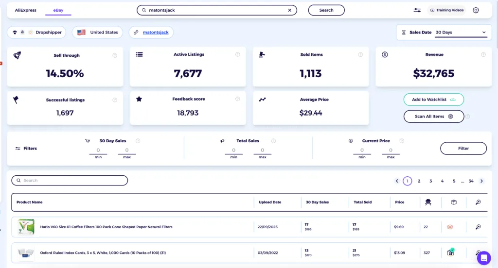 Alibaba to eBay dropshipping bulk research ZIK Analytics