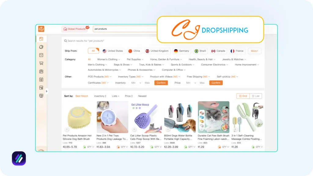 Best dropshipping supplier for pet supplies is CJdropshipping