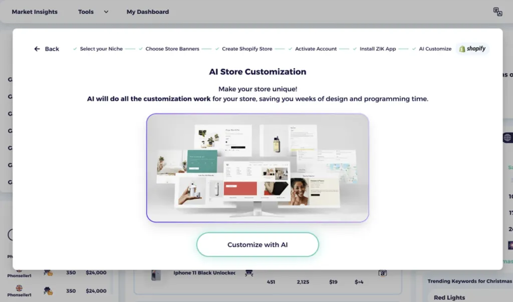 Private label AI store customization with zik analytics