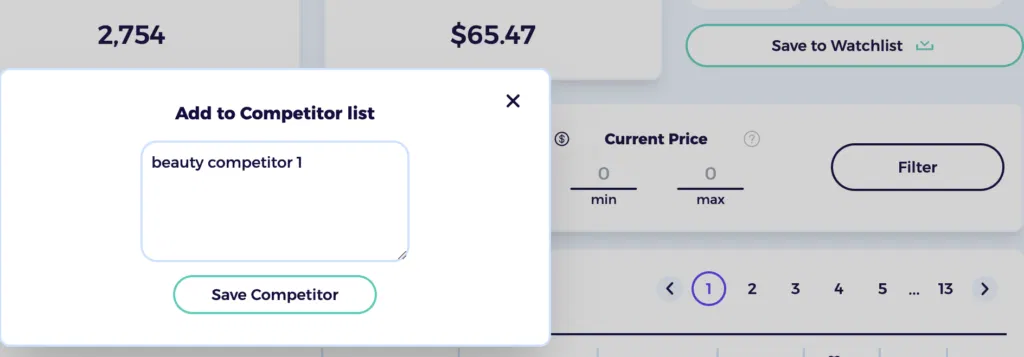 add competitor to watch list to maintain competitor research throughout