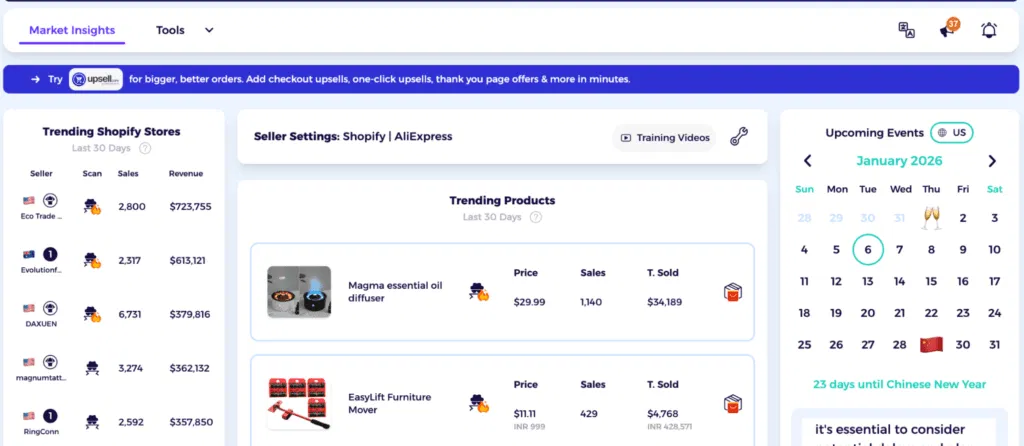 check also zik analytics shopify market insights to find trending items to identy your niche in tiktok dropshipping