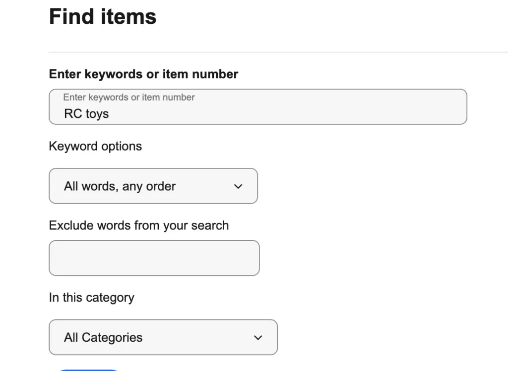 ebay advanced search find sold items