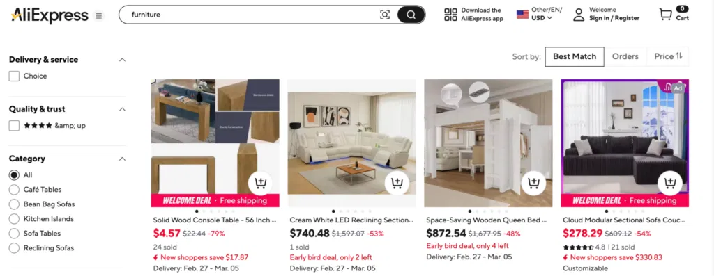 furniture dropshipping supplier aliexpress