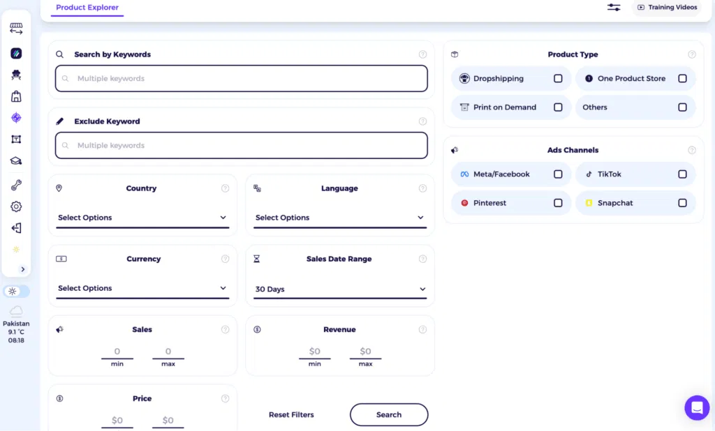 go to product explorer and filter keywords and other filters to narrow your research of products to dropship in titok
