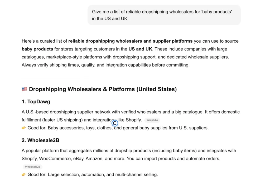 how to find dropshipping suppliers via chatgpt