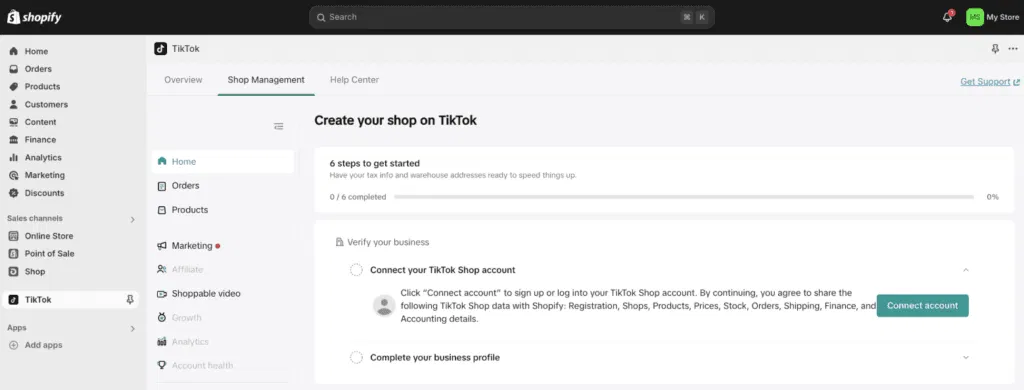 install the tiktok app from the shopify apps store to start connecting oyur accounts for tiktok dropshipping