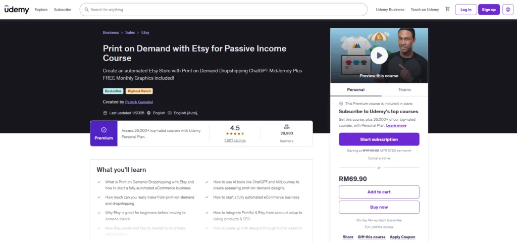 print on demand with etsy dropshipping course