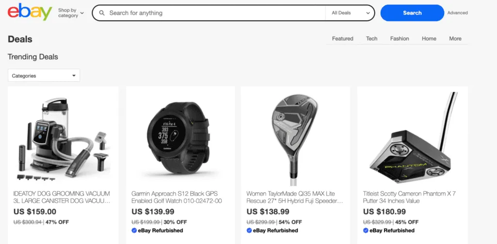 visit ebay' trending page to find top selling items to dropship