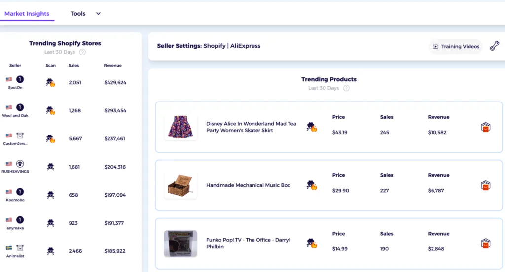 visit shopify market insight to see trending products in dropshipping to be your baseline in your research