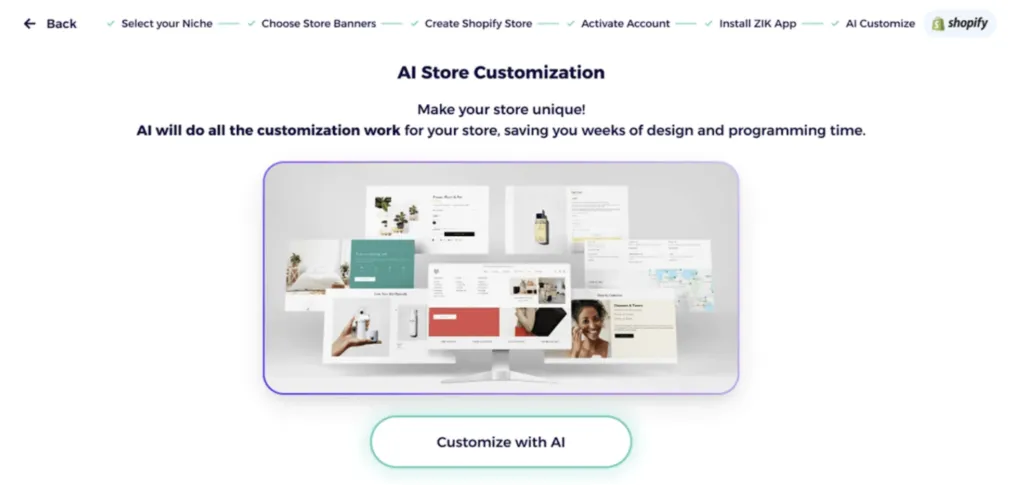 zik analytics shopify AI store builder