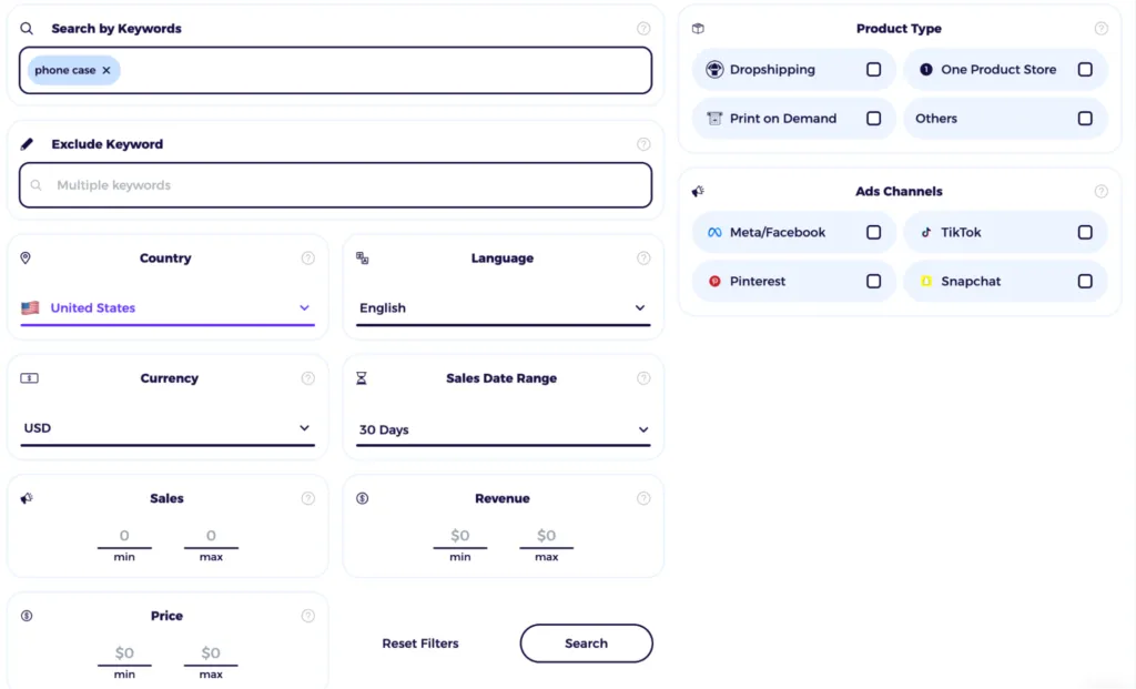 zik analytics shopify product explorer dashboard and search keyword for